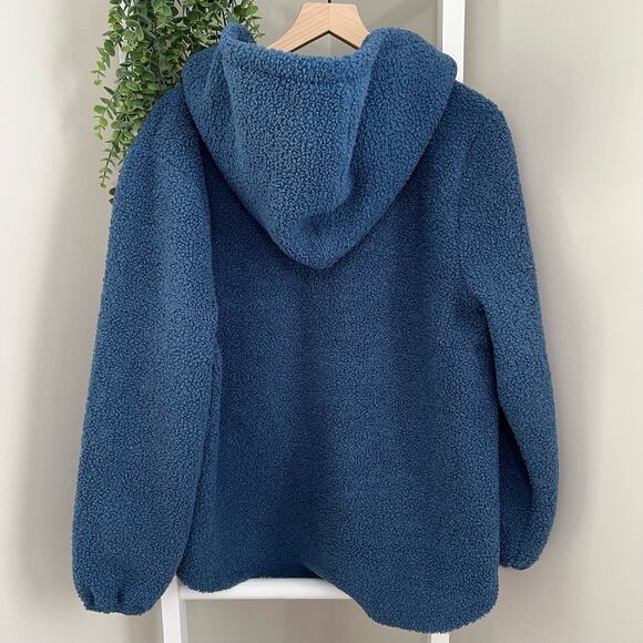 Loft Sherpa Quarter zip Hoodie Jacket Women's size XL Navy & Gold - Picture 4 of 7